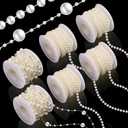 Bonuci 6 Rolls 132 Feet Pearls Garland for Valentine Faux Pearl Beads Strand for Wedding Decor, Include 4 Rolls of 4 mm, 2 Roll 3 to 8 mm Mixed Artificial Pearls Chain Trim for Wedding (Beige)