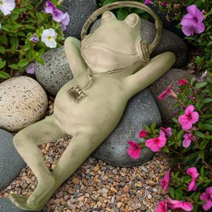 Frog Garden Statue Relaxing Resin Yard Decor, Whimsical Yard Figure, Porch Statue, Outdoor Zen Garden Decor, Larger Size 12" x 7.5", Patio, Landscaping for Mom, Art Lover Collector