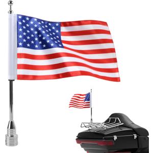 Motorcycle Flagpole Mount and American Flag - 6" x 9"Double Sided USA Flag Premium Steel 13" Flag Pole Fixed Mount for 1/2" Luggage Rack For Harley Davidson Honda Goldwing Yamaha Most Motorcycles