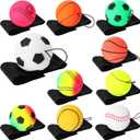 12 pcs Wrist Return Ball Wrist Band Ball on a String 2.48 Inch Rubber Rebound Sport Bouncy Basketball Baseball Soccer Wristband Toy for Exercise and Children or Adult Exercise for Fun