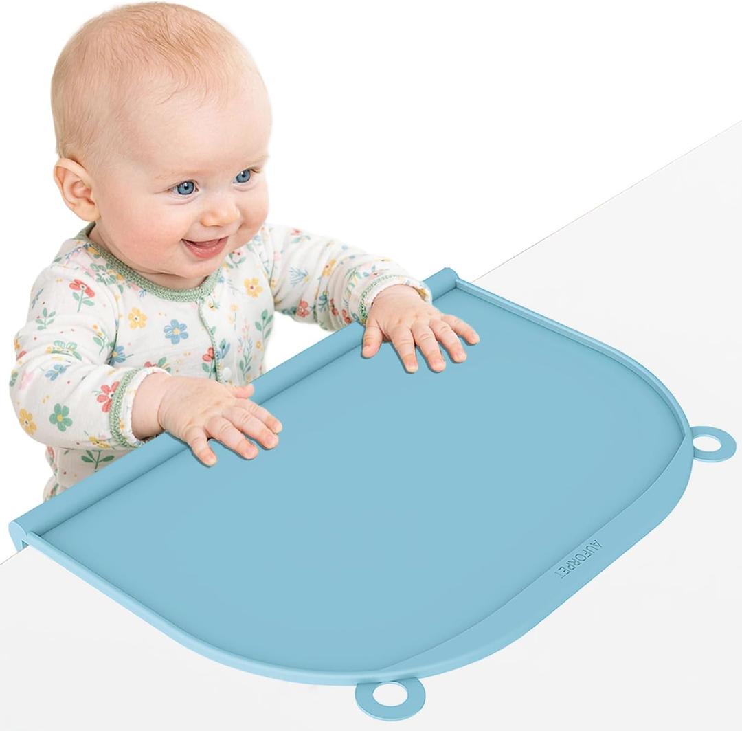 Large Silicone Suction Mat, 17" x 12" Thick Mats with Edge-Bumper, Raised Edge Leakproof, Non-Slip for Kids Toddler Baby Essentials Table Placemat, Restaurant Eating, Plates, Art, Craft & Painting, Set of 2