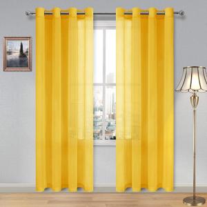 DWCN Yellow Faux Linen Sheer Curtains - Grommet Voile Window Curtain Drapes for Bedroom Living Room 52 x 84 inches Long, Set of 2 (52"W x 84"L (Pack of 2))