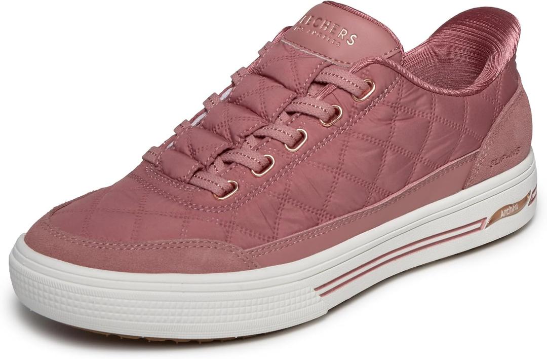 Skechers Women's Arch Fit Arcade – Cuddle Steps Cozy Fit Hands Free Slip-ins, Rose, 7.5