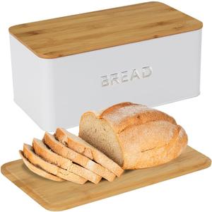 Culinary Couture White Bread Box for Kitchen Countertop with Bamboo Lid  Large BreadBox for Homemade Bread  Storage BreadBox with Cutting Board Lid
