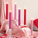 Baquler 6 Pcs Flameless Taper Candle Pink and Red Twisted LED 9.65 Inch Taper Candles Battery Operated Twisted Candlestick for Spring Birthday Home Party Dinner Table Decor