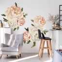Murwall Peony Wall Decal for Bedroom Kids Room Floral Wall Sticker Watercolor Floral Removable Peel and Stick For Girls Peonies Wall Decals Childroom Livingroom