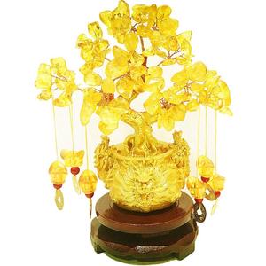 Feng Shui Yellow Crystal Tree/Yellow Crystal Money Tree and Yellow Crystal Tree, Faucet Crystal Tree/Chinese Dragon Fortune Crystal Tree/Gift Tree (Yellow)