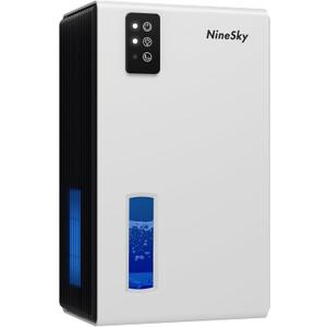 NineSky Dehumidifier for Home, 95 OZ Water Tank, (1000 sq.ft) Dehumidifiers for Bathroom Bedroom Basement with Auto Shut Off,7 Colors LED Light(White)
