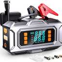 Jump Starter with Air Compressor, 8000A Car Battery Jump Starter (9.0 Gas/8.0L Diesel), 180PSI Car Battery Jumper Starter Portable 12V Jump Box with Jumper Cables, LED Light, Power Bank, LCD Display (Silver Black)