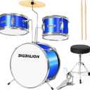 Kids Drum Set 14'' Beginner Kit Drum for Kids, 3-Piece Junior Drum Set with Bass Tom Snare Drum with Adjustable Throne, Cymbal, Pedal, Drumsticks (Blue)