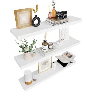 Floating Shelves for Wall White Wood Shelf for Bedroom, 36 Inch Wall Mounted Floating Shelves for Bathroom Living Room Kitchen Office, 1.3" Thick Floating Book Shelves for Wall, Set of 4