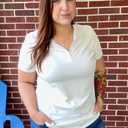 COOTRY Plus Size Golf Polo Shirts for Women Short Sleeve V Neck Tennis Tops Loose Fit T Shirt 3 Buttons White Floral 3XL (XXL)