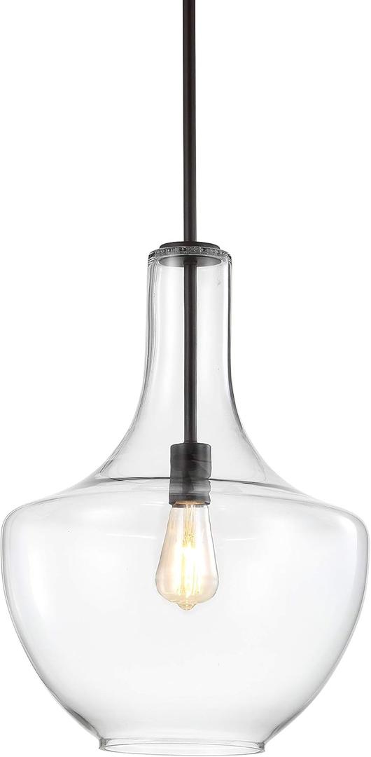 JONATHAN Y JYL6401B Watts 13.25" Glass/Metal LED Pendant Farmhouse Contemporary Transitional Dimmable Dining Room Living Room Kitchen Foyer Bedroom Hallway, Oil Rubbed Bronze/Clear