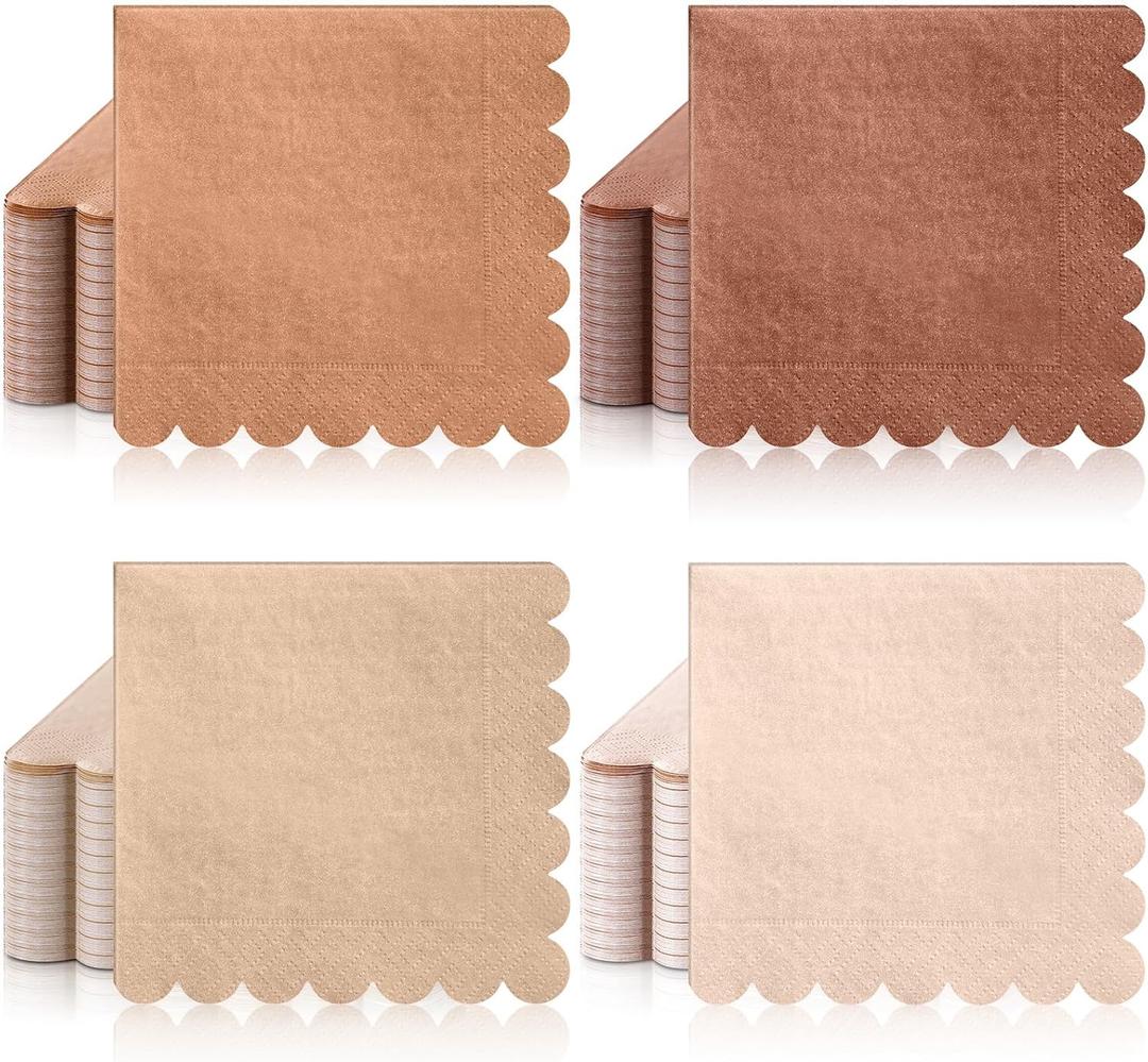 Zhanmai 100 Pack Cocktail Napkins 5 x 5 Inch Scalloped Napkins Beverage Napkins Gradient Color Paper Napkins with Scalloped Edges Thick Disposable Luncheon Napkins for Party Supplies (Earth Tone)