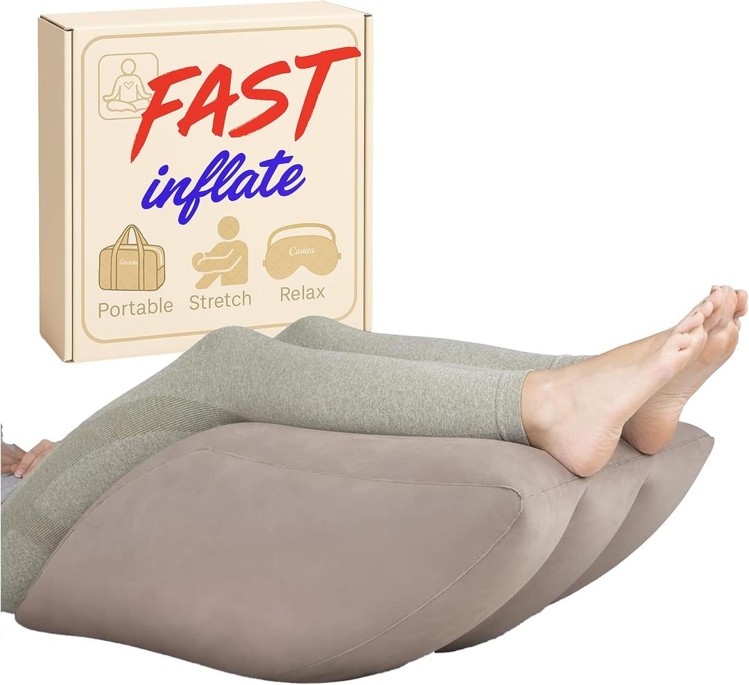 Inflatable Leg Elevation Pillow- Portable Wedge Pillow for Legs with Storage Bag, Versatile Leg Pillows for Elevation Blood Circulation, Leg Injuries, & Leg Rest Breathable Suede Material