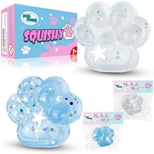Taba Paw Squeeze Toys, Clear Fufu Cat Paw Stress Relief Toys, Sensory Squishy Toys, Cute Stuff for Girls, Adults & Kids, Christmas Stocking Stuffers, Easter Basket Stuffers 4Pcs(Clear+Clear Blue)