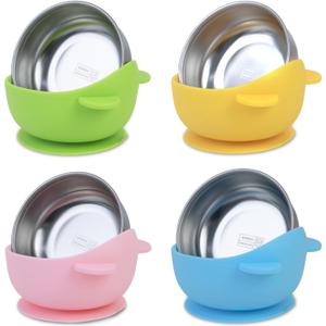 Stainless-Steel Baby Bowls with Suction: Food Grade & Dishwasher Safe - Baby Led Weaning Supplies for 6-18 Months Kids - High Chair
