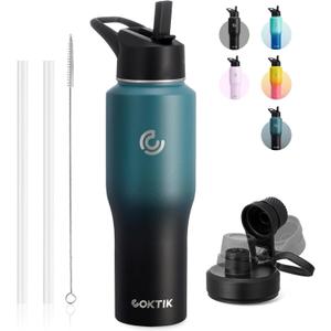 COKTIK Water Bottle Insulated, 32 oz Water Bottles Straw Lid, Spout Lid, Cold for 36 Hrs, Hot for 18 Hrs, Cup Holder Friendly Leakproof(Indigo Crush)