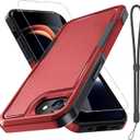 RMOCR for iPhone 16e Case & iPhone 17e Case, with Screen Protector,Military Grade Heavy Duty Shockproof Phone Cover with Wrist Lanyard Strap for iPhone 16e & iPhone 17e,Red