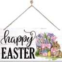 2 x Easter Wall Hanging Decor, Decorative Wall Plaque, Easter Eggs Sign, Easter Bunny Decor, Spring Decor Art, Rustic Door Hanger, Easter Home Wall Decor for Front Door Porch, Happy Easter Gift
