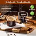 YARRAMATE 2.5 oz/75ML Espresso Shots Cup with Wood Handle (2 Pack), Clear Glass Espresso Measuring Cup, Espresso Shot Glass with Double V-Shaped Spout and Scale, Dishwasher Safe