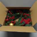 YULETIME 6 ft Lighted Christmas Garland, Battery Operated with 20 Fairy Lights Artificial Garland, Red Baubles, Berries, Poinsettia, Spruce Branches, Pine Needles