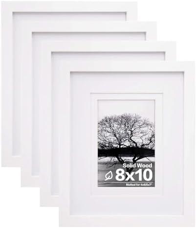 Egofine 8x10 Picture Frames Set of 3, Made of Solid Wood Covered by Plexiglass 4x6 and 5x7 with Mat or 8x10 without Mat, for Table Top Display and Wall Mounting Photo Frame White