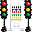 Gejoy 2 Sets Traffic Light Balloons Column Stand Kit for Race Car Party Decoration 6.5 ft Adjustable Metal Tube with 160 Traffic Light Theme Latex Balloons for Traffic Light Transportation