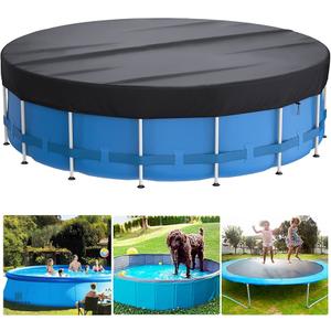 Round Pool Cover, 600D Oxford Cloth Pool Covers for Above Ground Pools, Pool Solar Cover W/4 Weight sandbags, Waterproof Dustproof Swimming Stock Tank Pool Protector (Black, 10 FT)