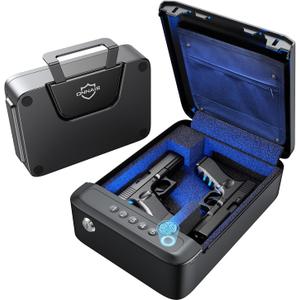 ONNAIS Alloy SE Rechargeable Portable Gun Safe, Biometric Gun Safe for Pistols, Fingerprint Handgun Safe with Keys, Keypad, Pistol Safe for Travel Nightstand Beside Home