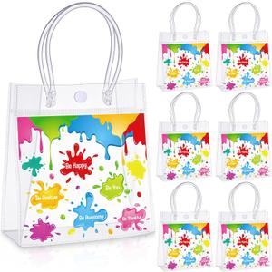 Kolldenn 24 Pcs Art Paint Party Favor Bags Plastic Clear PVC Gift Bags with Handles Colorful Artist Splatter Goodie Candy Bag for Birthday Baby Shower School Classroom Supply 6x6x3inch(Motivational)