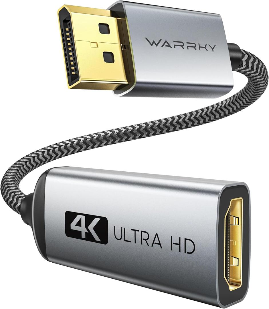 Warrky 4K DisplayPort to HDMI Adapter, Uni-Directional [Metal Case, Gold-Plated Pins] Display Port Source to HDMI Monitor Converter 1080P@120Hz Compatible for HP, AMD, NVIDIA. Male to Female (Silver Grey)