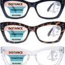 3 Pack Progressive Reading Glasses for Women Men Stylish Blue Light Blocking Computer Multifocal Readers (Black& Hawksbill Turtle &Clear)