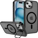2 x for iPhone 15 Case Compatible with Magsafe, Translucent Matte Camera Kickstand iPhone 15 Case,Phone Case iPhone 15,Shockproof Heavy Duty Protective Cover Case for iPhone 15, C-Black