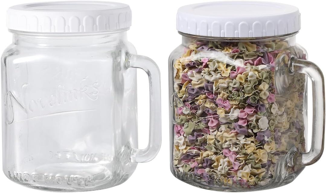 Glass 74 Ounce Mason Jars Wide Mouth Mason Jar Large Square Food Container with Lid for Overnight Oats and Food Storage (2 Pack)