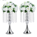 Metal Wedding Centerpieces for Table, Crystal Flower Stands, Wedding Road Lead Flower Holders, Crystal Mermaid Chandelier Flower Vases for Birthday Party Event Wedding Home Decor (Silver, 13"- 2pcs)