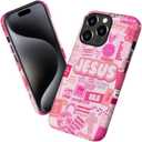 Case for iPhone 15 Pro,Pink Jesus Quotes Collage Phone Case Military-Grade Drop Protection Cover for Women Girl - Frosted