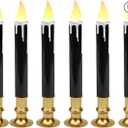 Black Gold Dripping Wax LED Window Candlestick – 9" Tall, 6-Pack Flameless Taper Battery Candles with Timer, Elegant Fall & Thanksgiving Décor for Table, Mantel & Window Displays