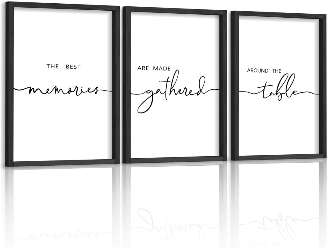 Houmury Set of 3 Framed Wall Art Memories Around the Table Farmhouse Wall Decor 11x14 Kitchen Wall Decor for Dining Room Decor Wood Signs (Black, 11 * 14")
