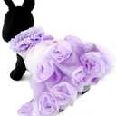 SMALLLEE_LUCKY_STORE Pet Small Dog Puppy Cat Clothes Coat Wedding Costume Satin Rose Formal Dress Tutu Purple Violet S