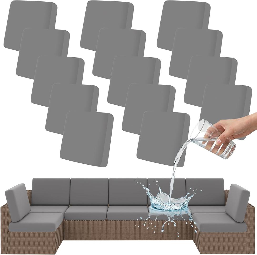 Smiry Waterproof Patio Cushion Covers, Stretch Outdoor Couch Slipcovers Replacement Washable Furniture Protector Sofa Chair Seat Cover for Dogs and Pets (14 Pcs, Grey)