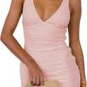 Summer Bodycon Dresses for Women Sexy Deep V Neck Short Dress (Pink, M)