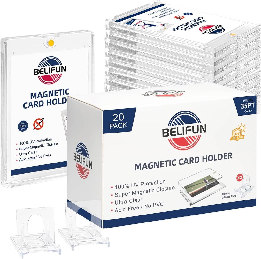 20-Pack One Touch Magnetic Card-Holders - 35PT Trading Card Holders, UV Protection Clear Acrylic Card Cases, Card Protector for Game, Baseball Sports Cards, Fit for Standard Cards Storage and Display