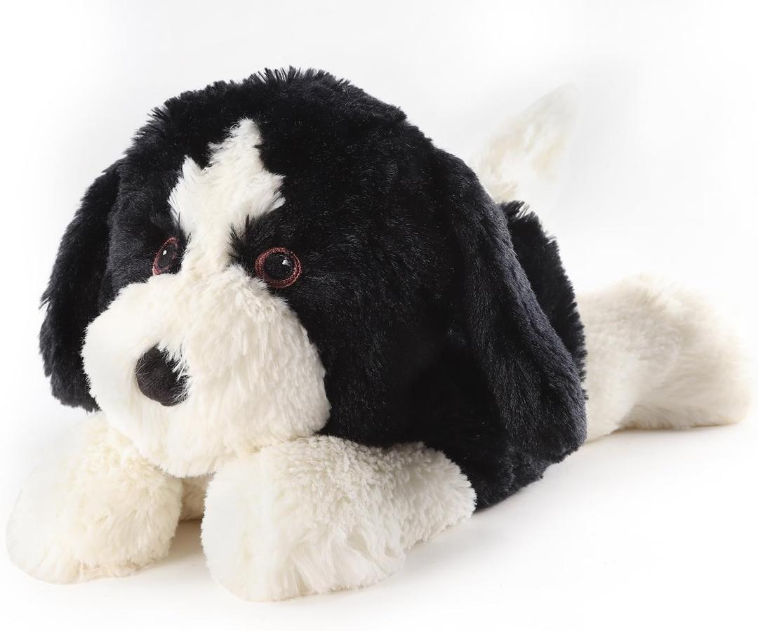 Border Collie Dog Plush Stuffed Animal, Microwave Heating Pads Animal for Cramps & Anxiety Relief, Heatable Cooling Lavender Scentsy Plush Buddy for Adults & Kids (Black White)