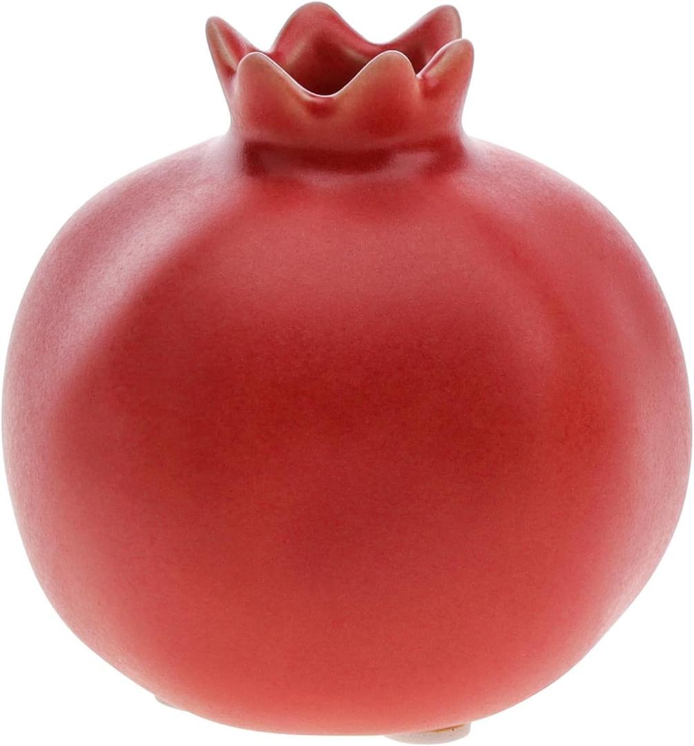 Woration Creative Ceramic Vase Pomegranate Design Home Office Table Red Decoration Crafts Bathroom Party Dinning Stoneware Craft for Grow Plant Insert Artificial Florals