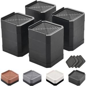 EclatBain Bed Risers Furniture Risers Heavy-Duty Rectangular Adjustable Block Lift to 3 inches and 4.3 inches Desk, Sofa, Chair Legs, Refrigerator, Washing Machine Support up to 4000 pounds (Black-square-4 Pack)
