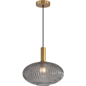 KCO Lighting Mid Century Modern Gold Glass Pendant Lighting Smoke Grey Globe Pendant Lights Kitchen Island Industrial Brass Gold Hanging Ceiling Light Fixture for Dining Room (30cm)