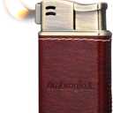 Ambrogio.L Pipe Lighter - Genuine Leather Adjustbale Soft Flame Refillable Butane Gas Lighter - Boxed Bronze Brushed