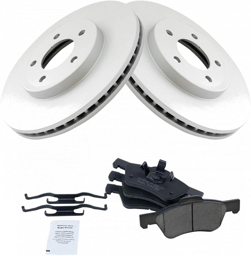 TRQ Front Brake Pad & Rotor Kit Brake Pads Brake Rotor Ceramic Premium G-Coated Compatible with 2005-2012 Ford Escape 2005-2011 Mazda Tribute 2005-2010 Mercury Mariner (BKA11295, Premium Ceramic)