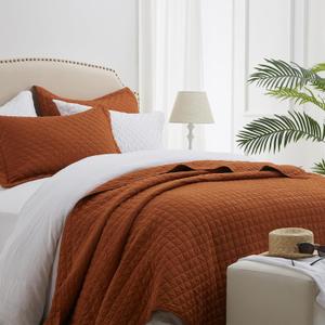 SunStyle Home Quilt Set King Brunt Orange, Lightweight Comforter Bedspread Soft Reversible Coverlet King Size for All Season 3pcs Rust Diamond Quilted Bedding Sets Bed Cover (1 Quilt 2 Pillow Shams)